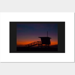 Sunset Lifeguard Hut, Zuma beach, Malibu, California Posters and Art